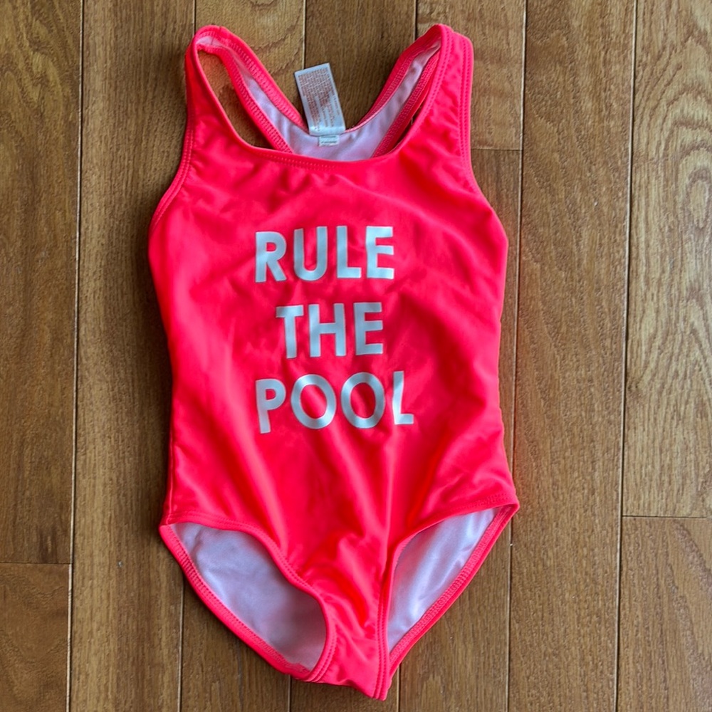 Kids Pink Swimsuit - Rule the Pool, 4-5T